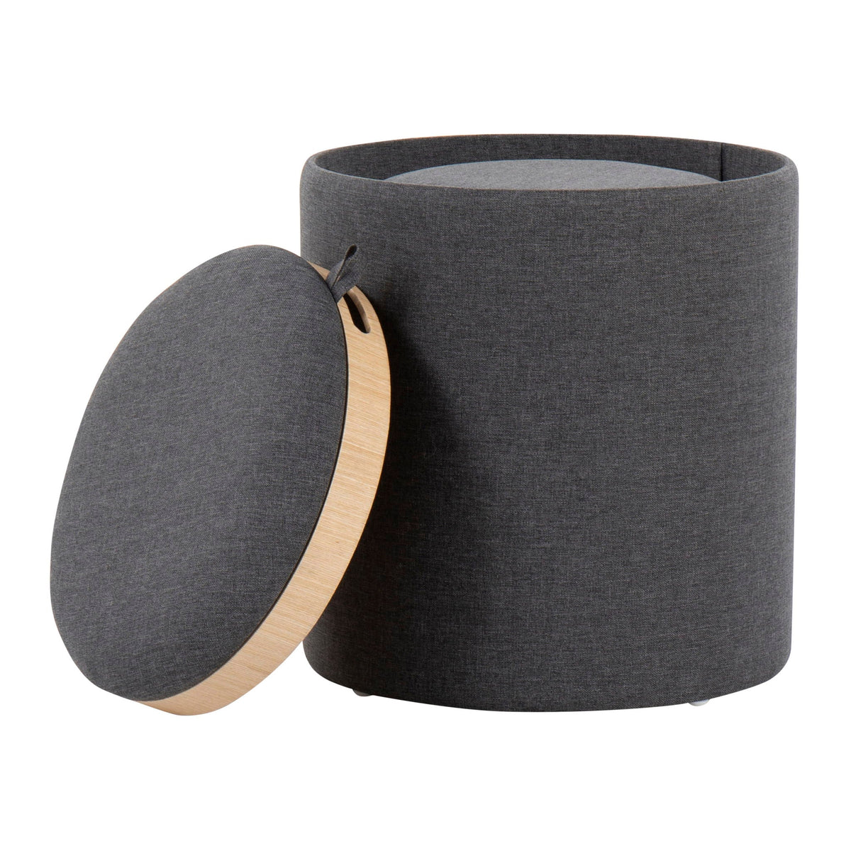 Contemporary nesting ottoman set in gray fabric with natural wood frame, 2-piece on Tampa Home & Garden Store