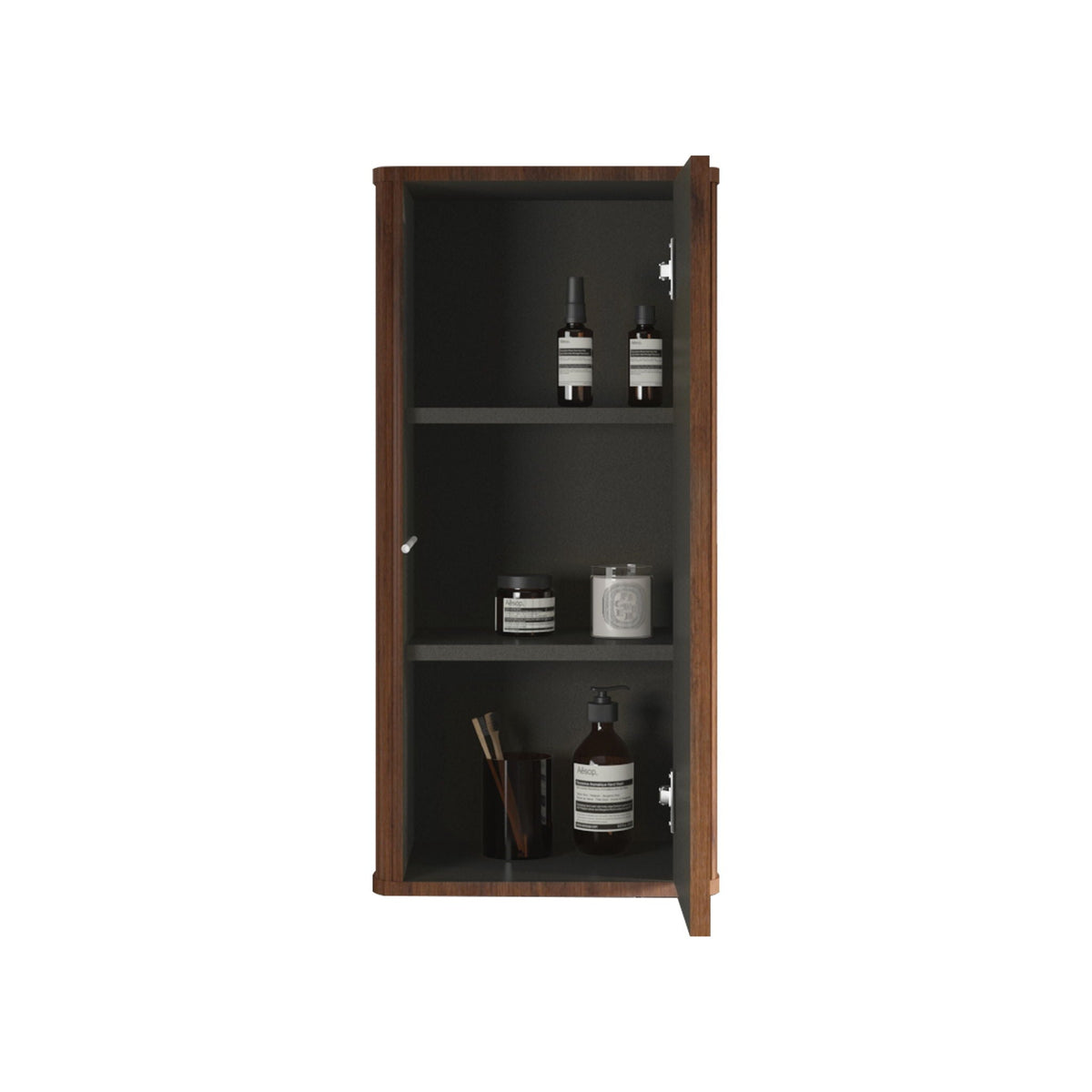 Striped Walnut bathroom floating linen cabinet with push-open door by HouseOfZazla on Tampa Home & Garden Store