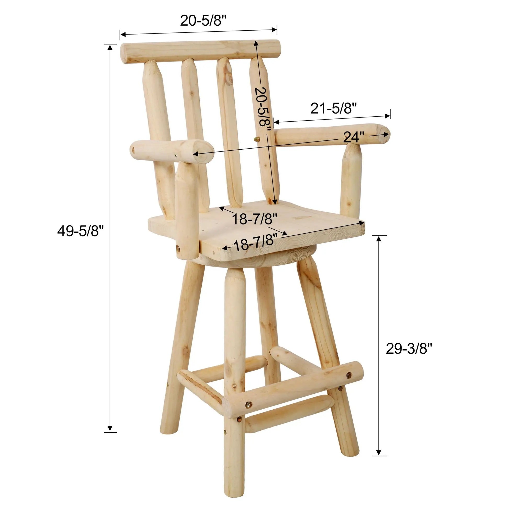 Rustic fir wood bar stool with wide armrests, 28–30 in height, Unique Piece Furniture on Tampa Home & Garden Store