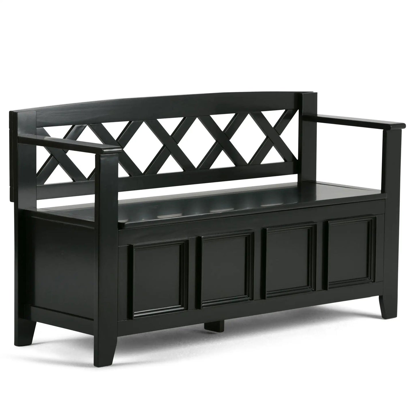 Amherst handcrafted entryway storage bench in black with lattice back by Unique Piece Furniture on Tampa Home & Garden Store