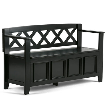 Amherst handcrafted entryway storage bench in black with lattice back by Unique Piece Furniture on Tampa Home & Garden Store