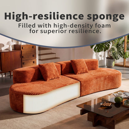 108.6-Inch curved sectional sofa with cloud pattern orange ribbed upholstery HouseOfZazla on Tampa Home & Garden Store