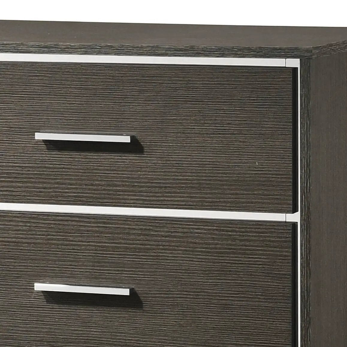 Escher dresser gray oak wood with silver bar handles, 2-drawer unit on Tampa Home & Garden Store