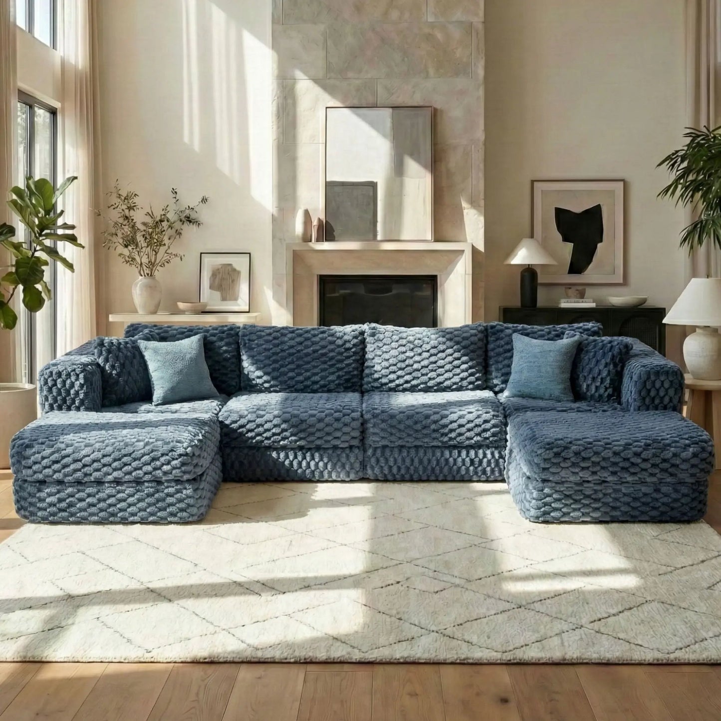Modular Sectional Sofa with 2 Movable Ottomans