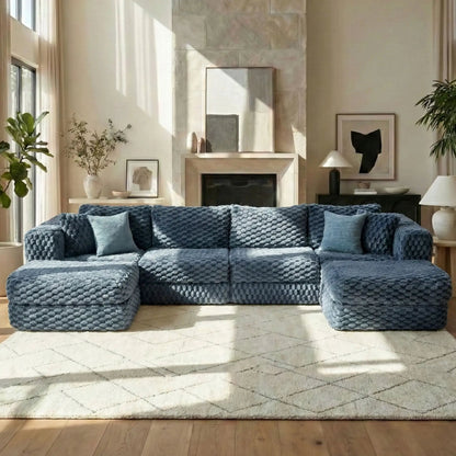 Modular Sectional Sofa with 2 Movable Ottomans