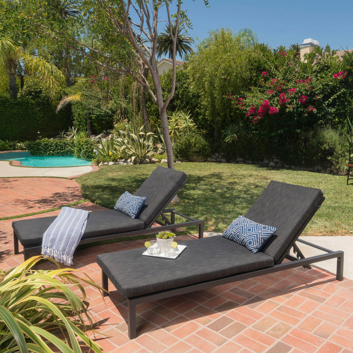 Modern Chaise Lounge set of 2 with dark gray water-resistant cushions HouseOfZazla on Tampa Home & Garden Store