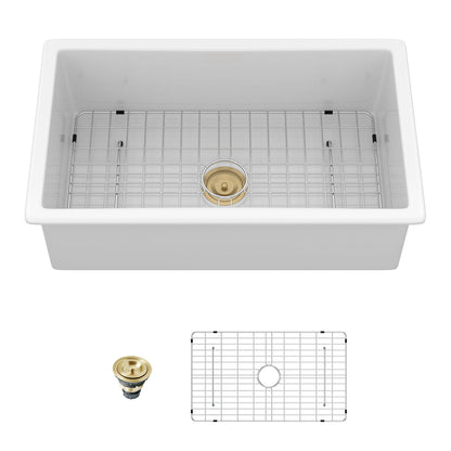 Rectangular deep single bowl undermount kitchen sink by HouseOfZazla with brass drain and rack on Tampa Home & Garden Store