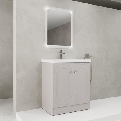Freestanding bath vanity by HouseOfZazla with resin sink and white double-door cabinet on Tampa Home & Garden Store