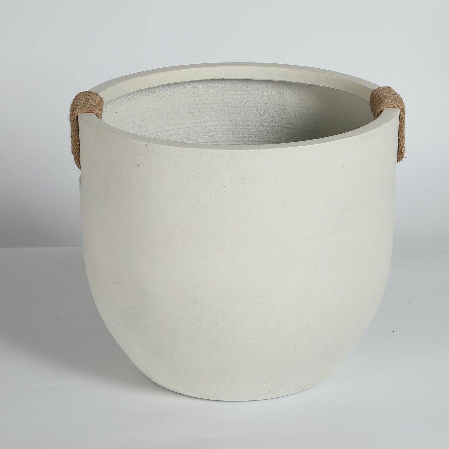 Large round off-white concrete planter with natural rope handles handmade by HouseOfZazla on Tampa Home & Garden Store