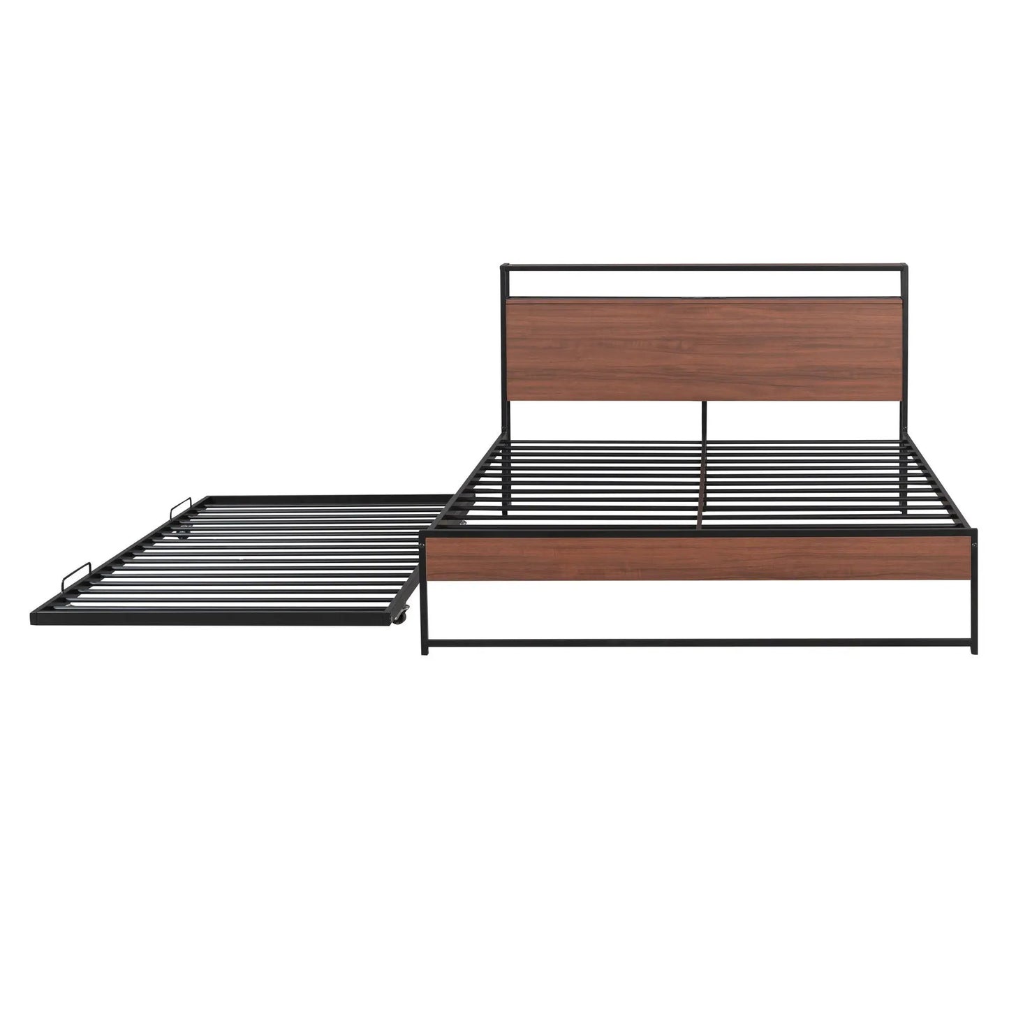 Platform Bed Frame With Trundle and USB Ports