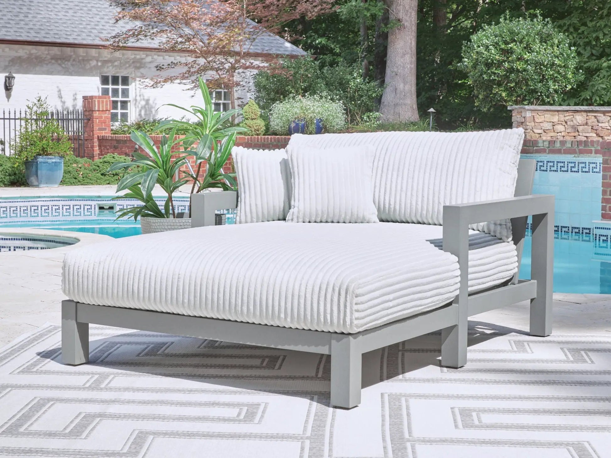 Hurley Park gray outdoor chaise lounge with cushion pair, poolside by Unique Piece Furniture on Tampa Home & Garden Store
