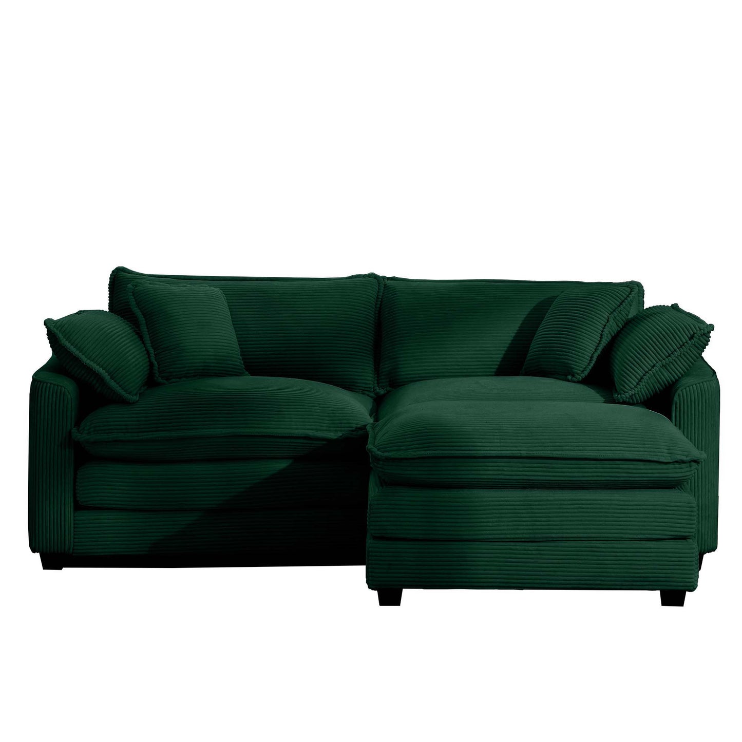 Green oversized modular corduroy-textured cushion sofa with ottoman, low back, deep seating on Tampa Home & Garden Store
