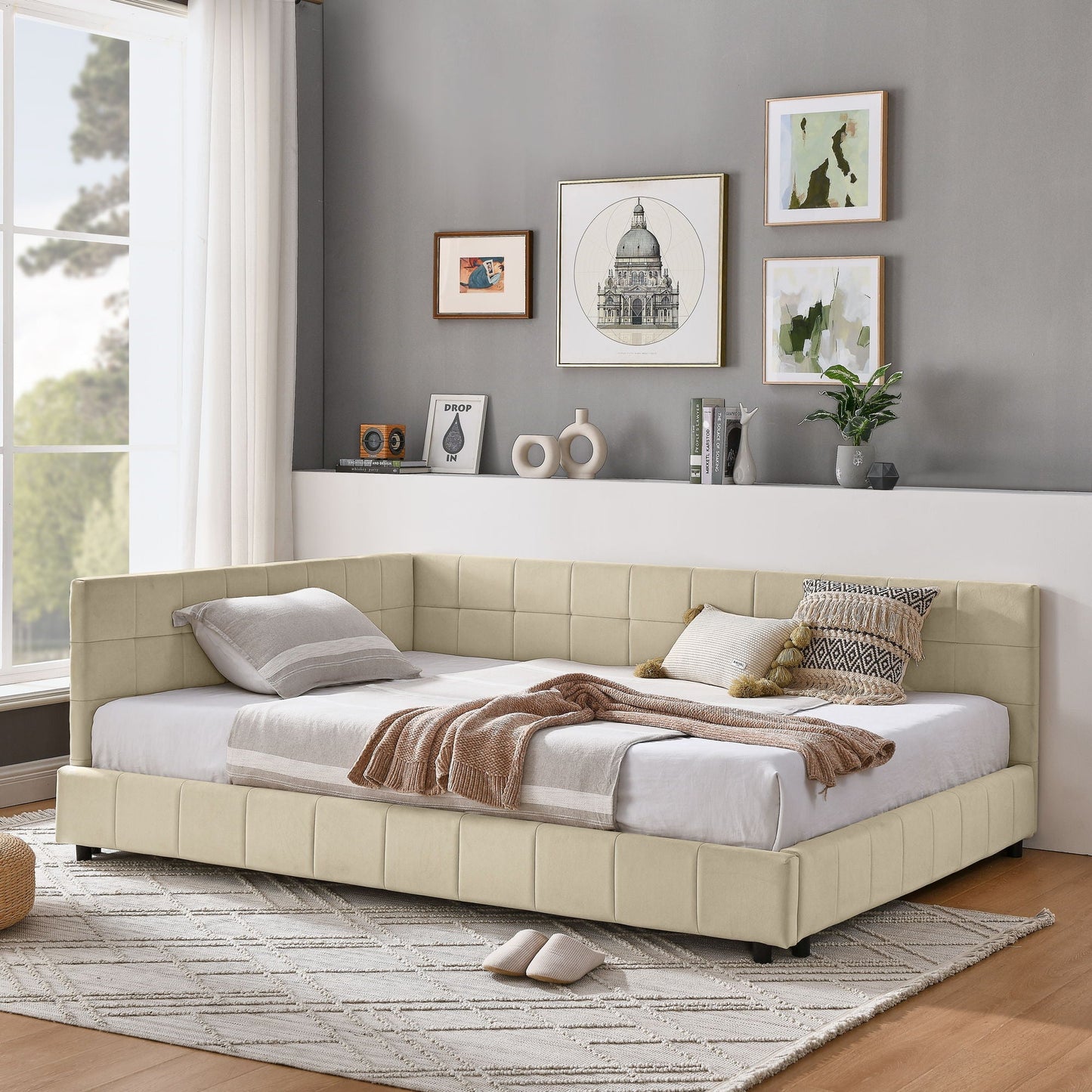 Mid-Century Upholstered Bed Frame and Backrest