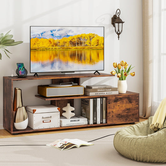 60 Inch Entertainment Center TV Stand with Power Outlet-Rustic Brown - Tampa Home & Garden Store