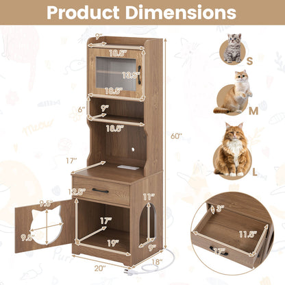 Cat Litter Box Enclosure by DirectDeals with LED light and charging station, wooden cat furniture on Tampa Home & Garden Store