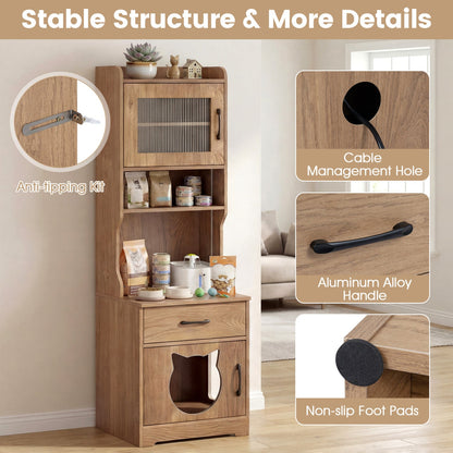 Cat Litter Box Enclosure in wood finish with LED light and charging station DirectDeals on Tampa Home & Garden Store