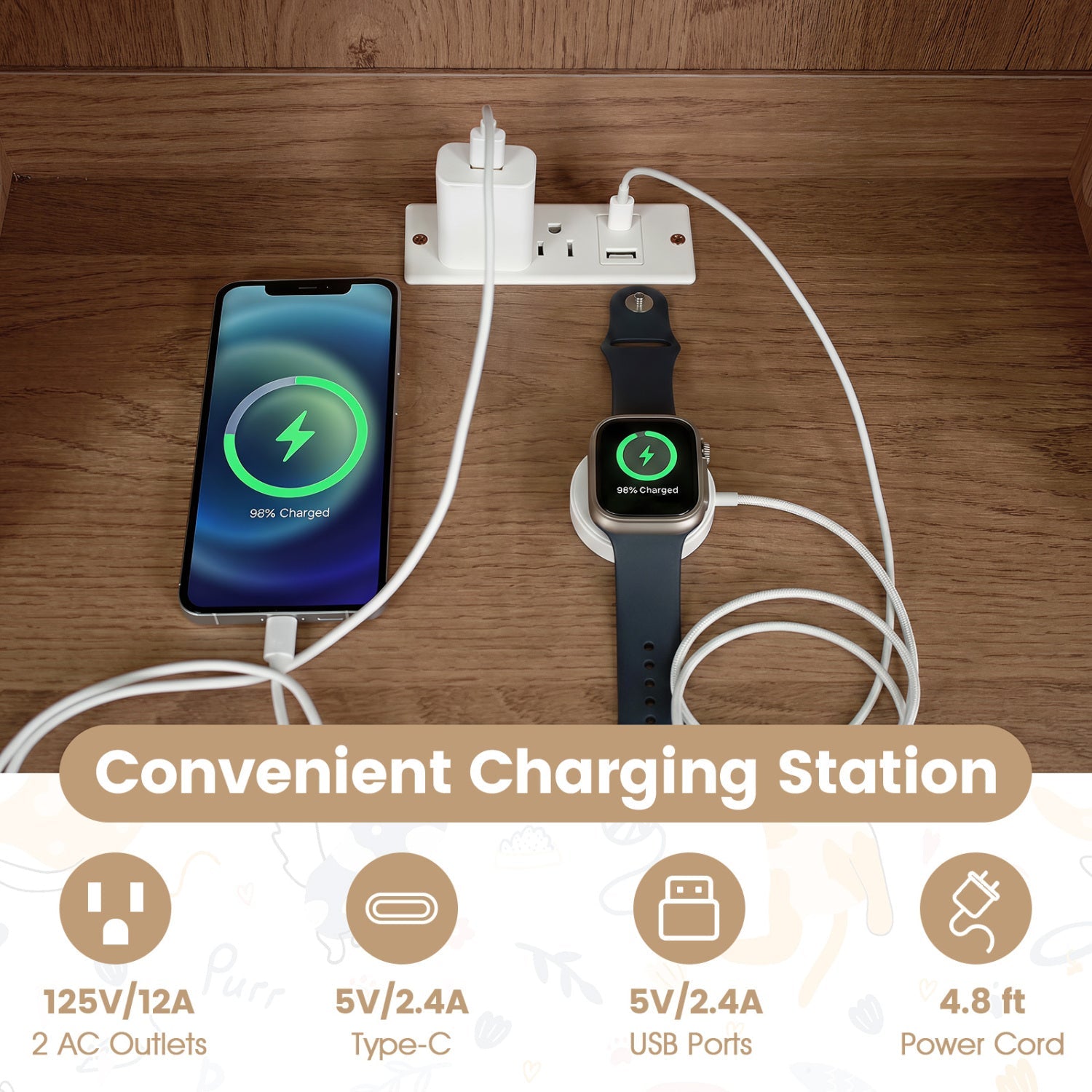 Cat Litter Box Enclosure with LED Light & Charging Station white USB dock charges iPhone and Apple Watch on Tampa Home & Garden Store