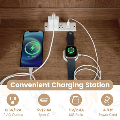 Cat Litter Box Enclosure with LED Light & Charging Station white USB dock charges iPhone and Apple Watch on Tampa Home & Garden Store