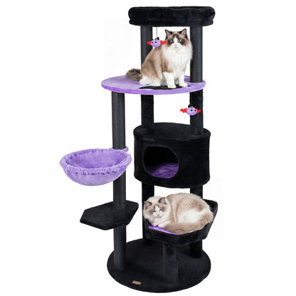 60-inch Gothic Cat Tower with plush purple platform, black condo, and hanging toys DirectDeals on Tampa Home & Garden Store