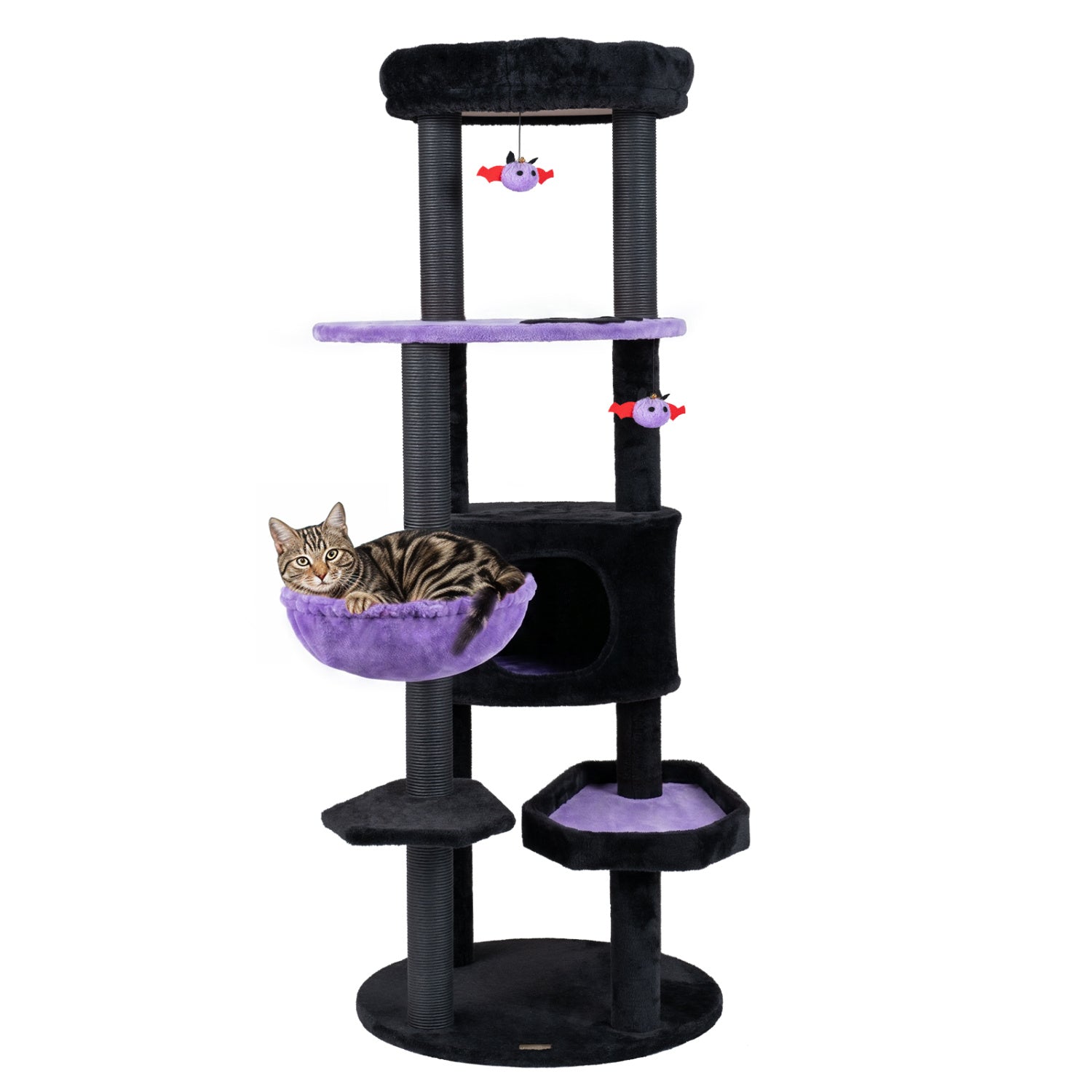 60-inch Gothic Cat Tower cat tree with plush purple perches and hanging toys DirectDeals on Tampa Home & Garden Store