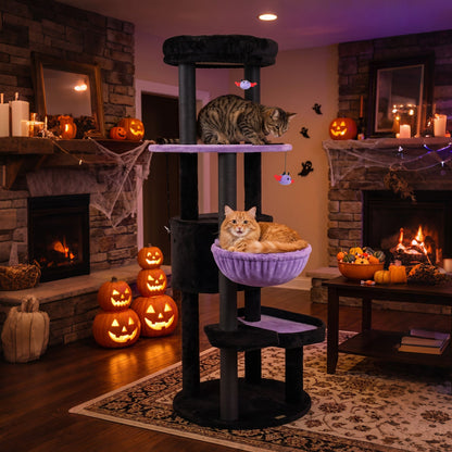 Cat Tree 60-inch Gothic Cat Tower with plush purple perch and hanging toys by DirectDeals on Tampa Home & Garden Store