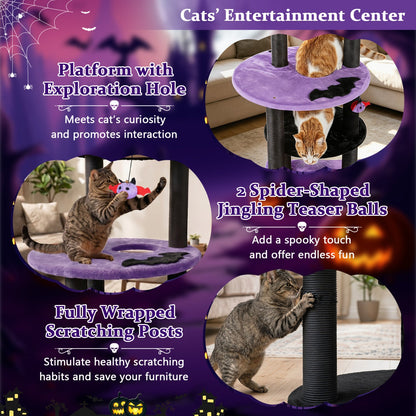60in Gothic Cat Tower DirectDeals with plush purple perch and hanging toys cat tree on Tampa Home & Garden Store
