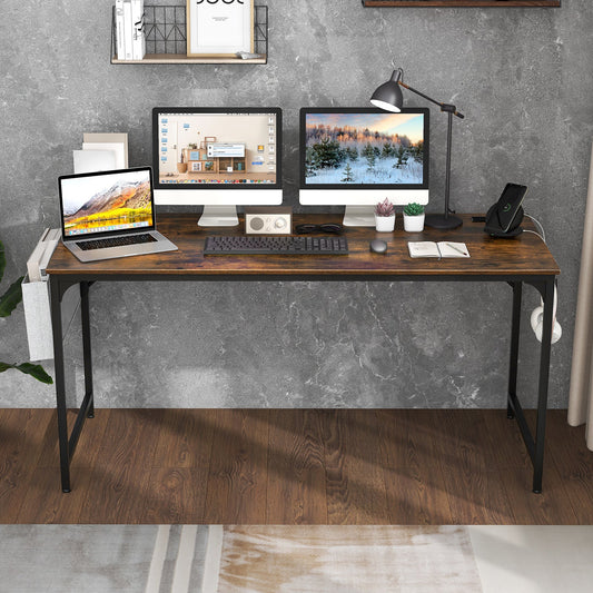 60 Inch Computer Desk with Charging Station Storage Bag-Rustic Brown - Tampa Home & Garden Store