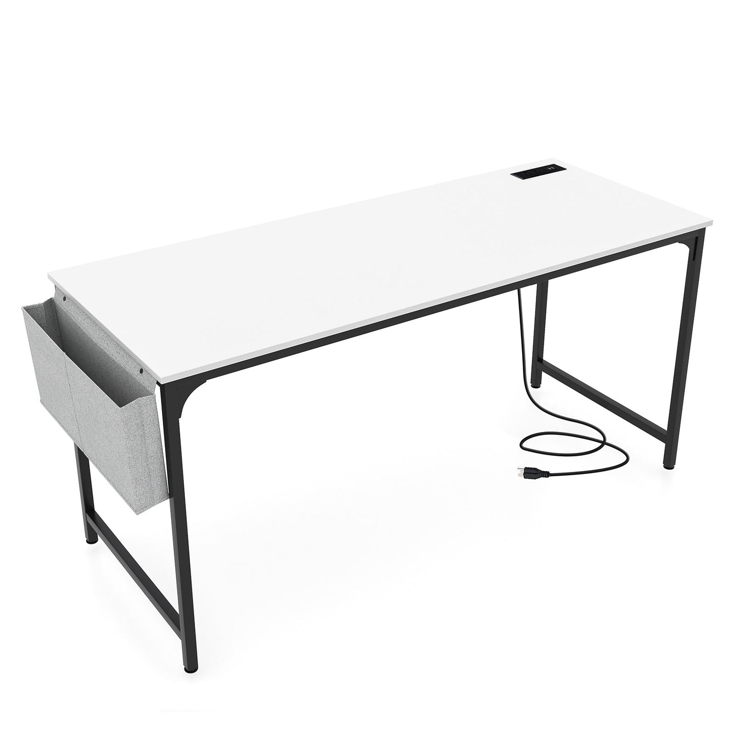 60 Inch Computer Desk with Charging Station Storage Bag-Rustic Brown
