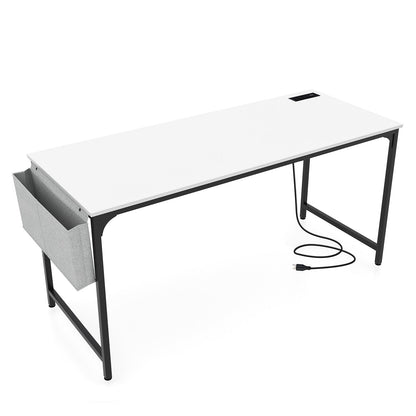 60 Inch Computer Desk with Charging Station Storage Bag-Rustic Brown