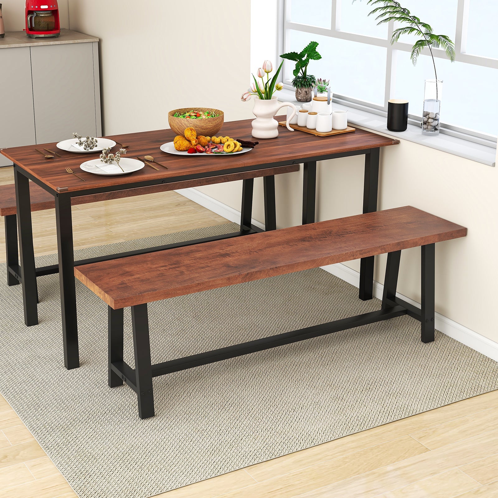 40 Inch Dining Bench for 2 with metal frame and wood top DirectDeals farmhouse style on Tampa Home & Garden Store