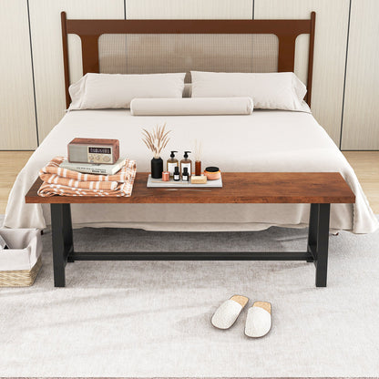 40 Inch dining bench with wood top and black metal frame by DirectDeals at foot of bed on Tampa Home & Garden Store