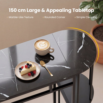 60 Inch Dining Table and 2 Upholstered Barstools with Faux Marble Tabletop