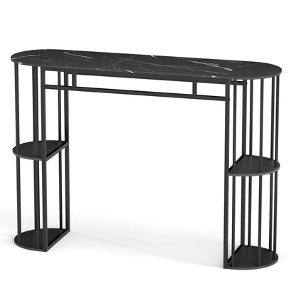 60 Inch Long Bar Table Narrow with Faux Marble Tabletop and Storage Shelves