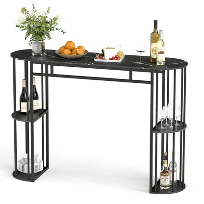 60 Inch Long Bar Table Narrow with Faux Marble Tabletop and Storage Shelves