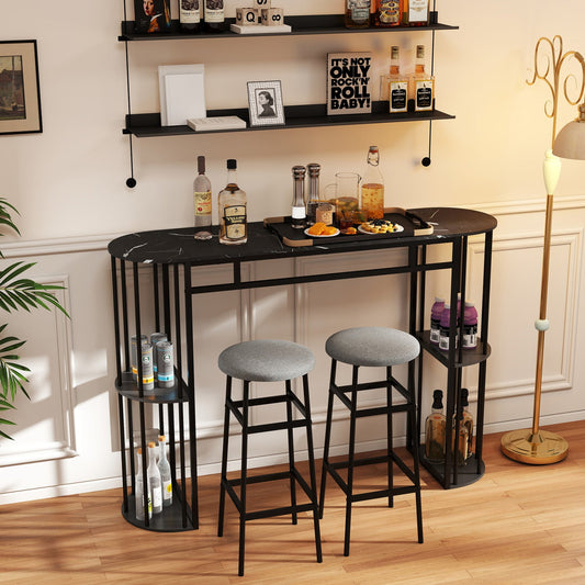 60 Inch Long Bar Table Narrow with Faux Marble Tabletop and Storage Shelves - Tampa Home & Garden Store