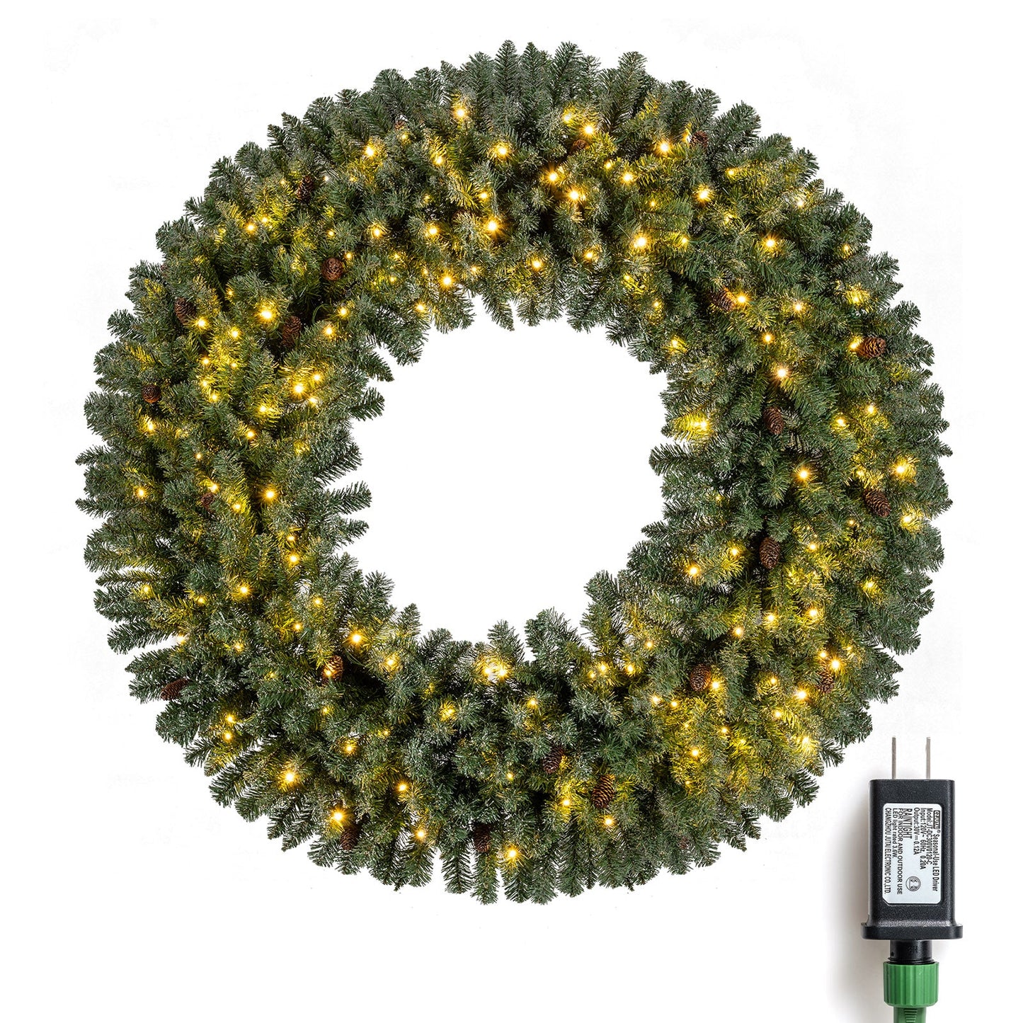 60 Inch Pre-Lit Artificial Christmas Wreath 200 LED Warm White Lights