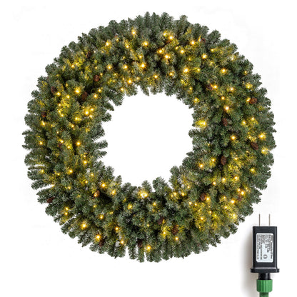 60 Inch Pre-Lit Artificial Christmas Wreath 200 LED Warm White Lights
