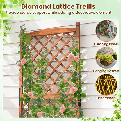 60 Inch Tall Raised Garden Bed with Diamond Lattice Trellis and Drainage Holes