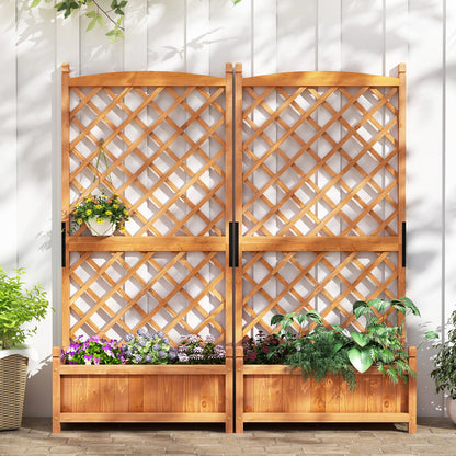 60 Inch Tall Raised Garden Bed with Diamond Lattice Trellis and Drainage Holes