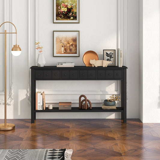 60 Inch Long Sofa Table with 4 Drawers and Open Shelf for Living Room-Black - Tampa Home & Garden Store