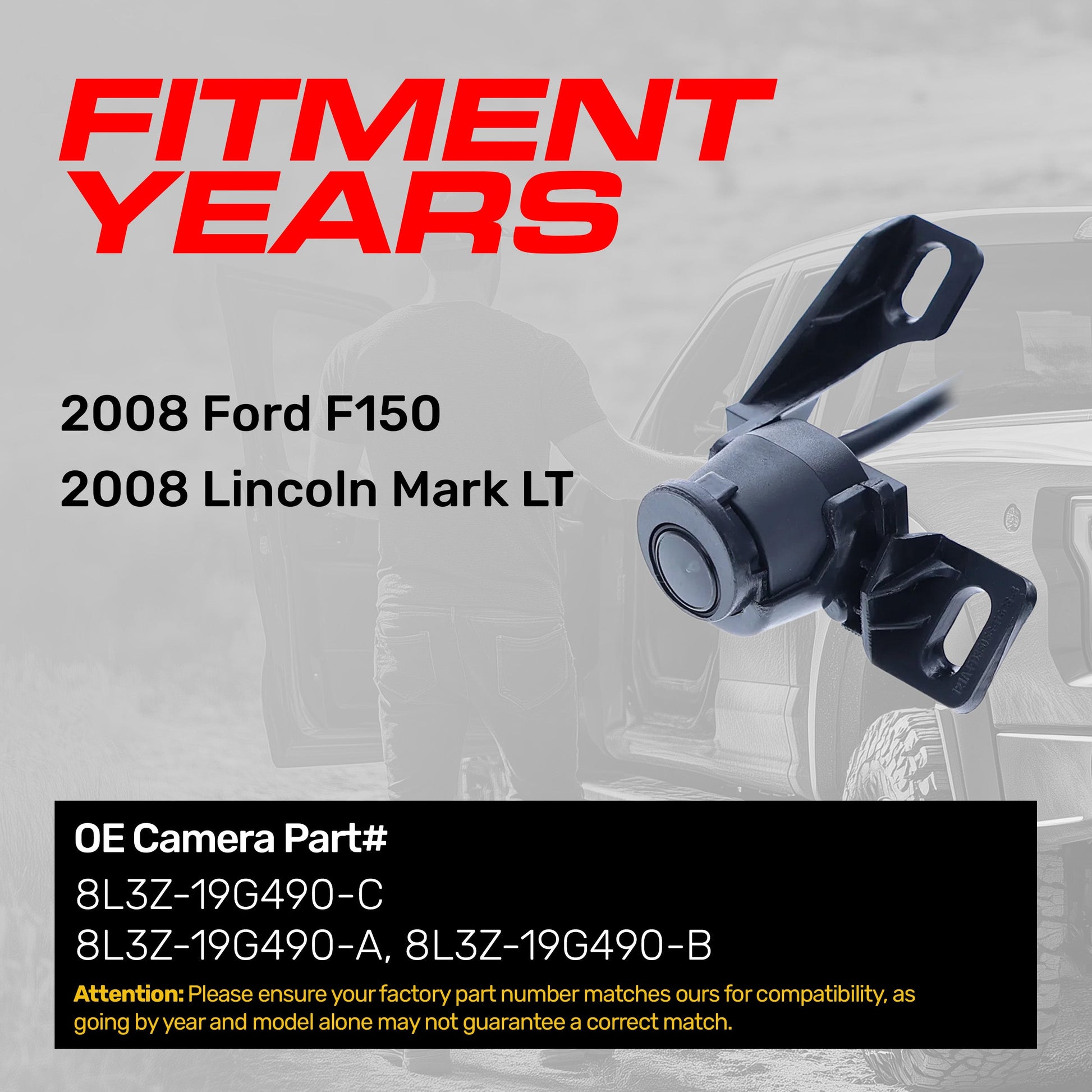 OEM backup camera for 2008 Ford F150 / Lincoln Mark LT by Master Tailgaters, black housing on Tampa Home & Garden Store