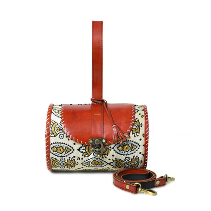 Cylindrical Block Printed Leather Bag - Tampa Home & Garden Store