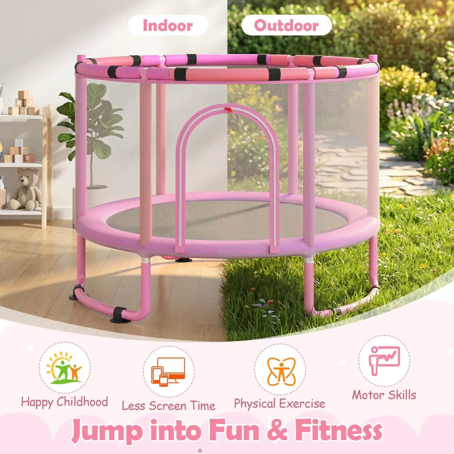 60 Inch Kids Trampoline With Adjustable Gym Bar
