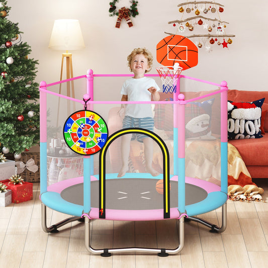 60 inch Kids Trampoline Toddler Recreational Trampoline with Basketball Hoop-Macaron - Tampa Home & Garden Store
