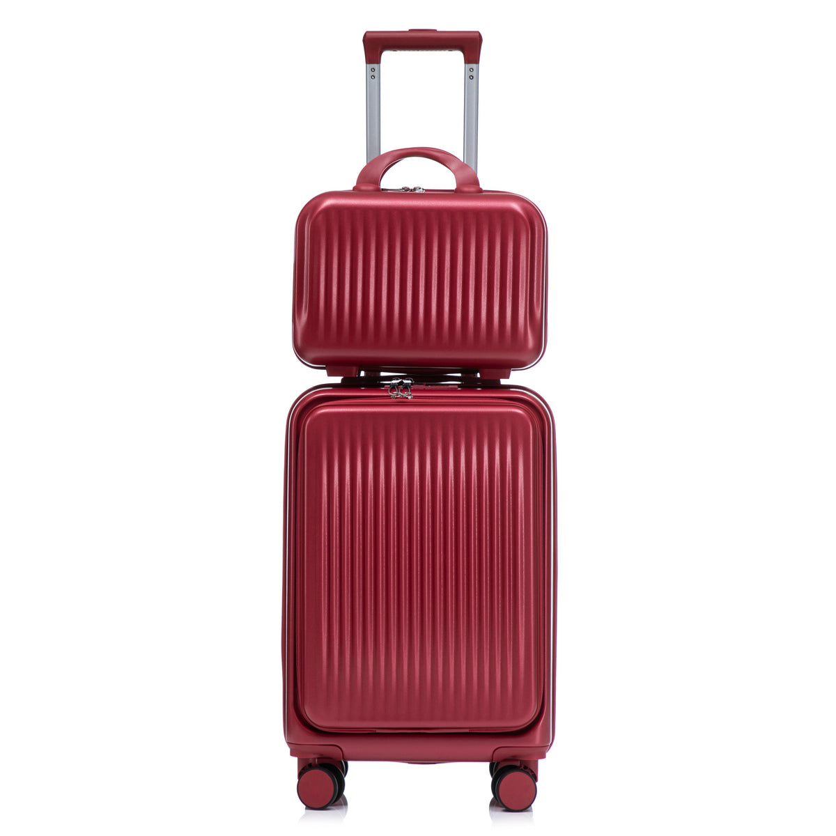 Red ABS two-piece spinner luggage set with front-opening design; hard-shell ribbed surface on Tampa Home & Garden Store