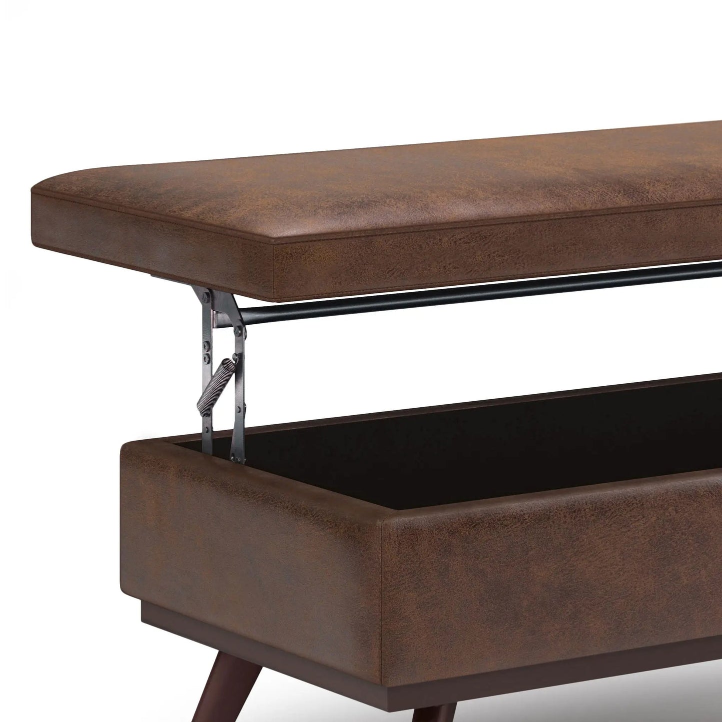 Owen lift-top storage ottoman in brown leather, mid-century style, Unique Piece Furniture on Tampa Home & Garden Store