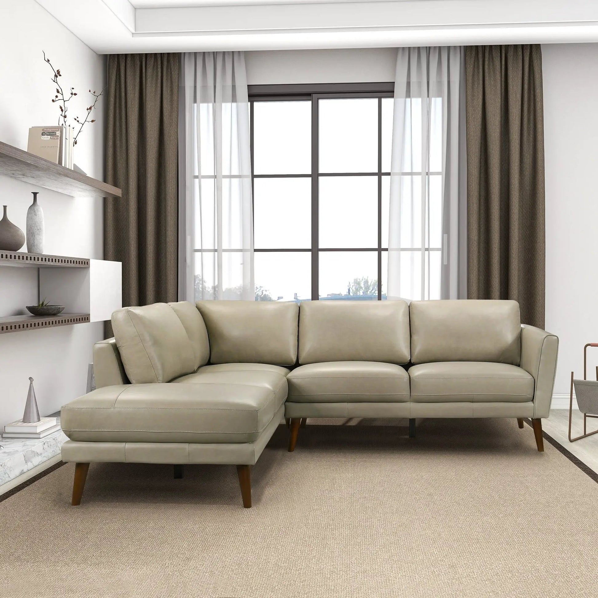 Benson Sectional Sofa With Chaise, beige leather stationary sectional by Unique Piece Furniture on Tampa Home & Garden Store