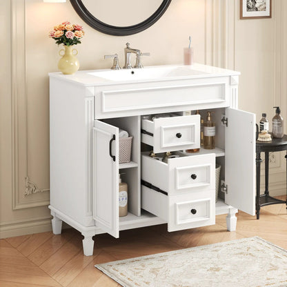 Bathroom vanity with top sink, white cabinet, chrome faucet, 2 doors and 2 drawers on Tampa Home & Garden Store