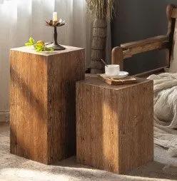 Retro solid wood square side tables pair in brown with candle decor FLIPSTYLEZLLC on Tampa Home & Garden Store