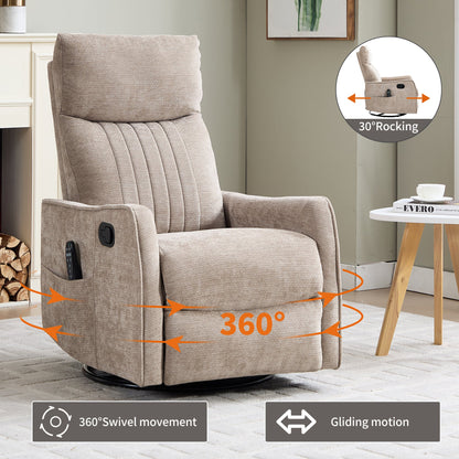 Khaki Heat Massage Recliner Chair and Swivel
